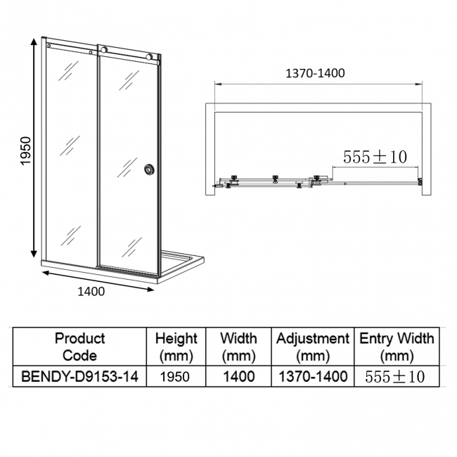 Verona Aquaglass+ Sphere Sliding Shower Door 1400mm Wide - 8mm Glass