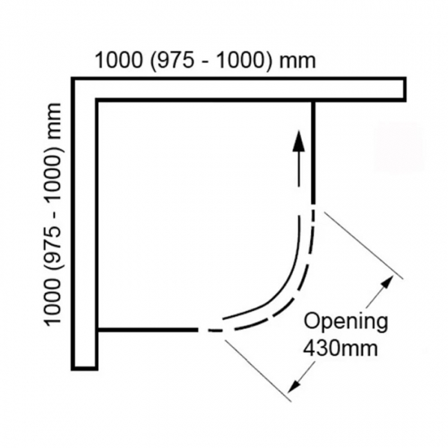 Verona Aquaglass+ Sphere Quadrant Shower Enclosure 1000mm x 1000mm - 8mm Glass  | Dimension Image