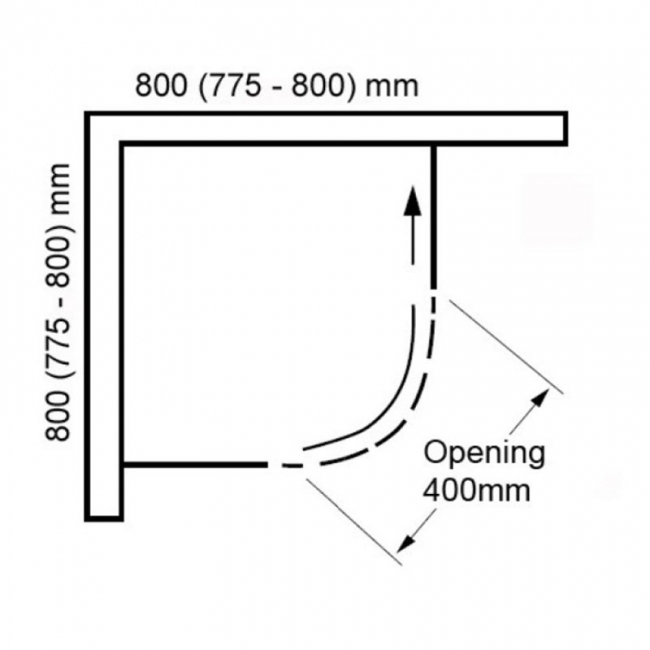 Verona Aquaglass+ Sphere Quadrant Shower Enclosure 800mm x 800mm - 8mm Glass  | Dimension Image