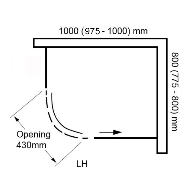 Verona Aquaglass+ Sphere Offset Quadrant Shower Enclosure 1000mm x 800mm LH - 8mm Glass  | Dimension Image