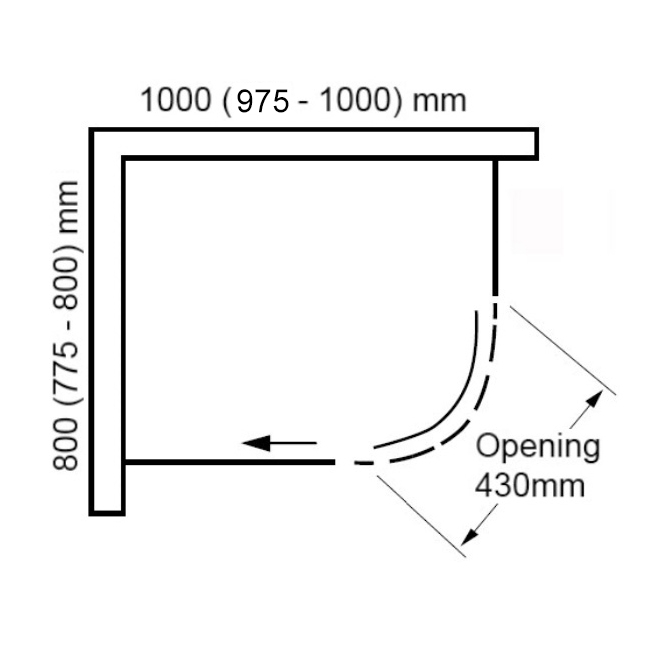 Verona Aquaglass+ Sphere Offset Quadrant Shower Enclosure 1000mm x 800mm RH - 8mm Glass  | Dimension Image