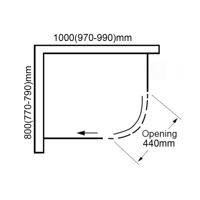 Verona Aquaglass+ Sphere Offset Quadrant Shower Enclosure 1000mm x 800mm RH - 8mm Glass  | Dimension Image