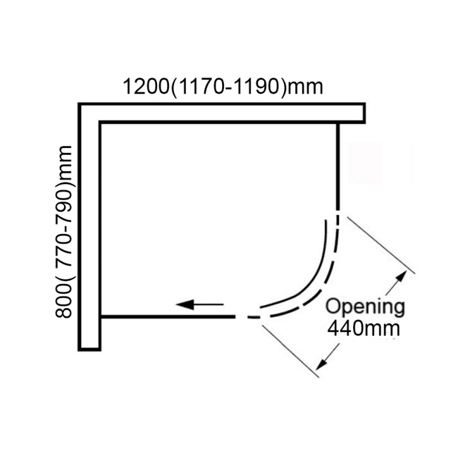 Verona Aquaglass+ Sphere Offset Quadrant Shower Enclosure 1200mm x 800mm RH - 8mm Glass  | Dimension Image