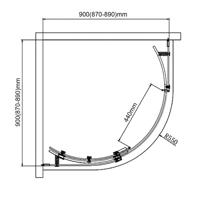 Verona Aquaglass+ Sphere Quadrant Shower Enclosure 900mm x 900mm - 8mm Glass  | Dimension Image