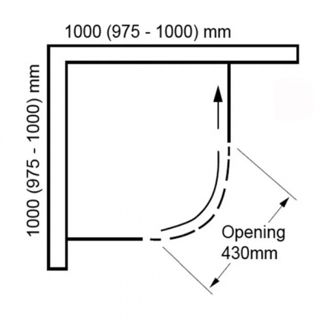 Verona Aquaglass+ Sphere Tinted Quadrant Shower Enclosure 1000mm x 1000mm - 8mm Glass  | Dimension Image