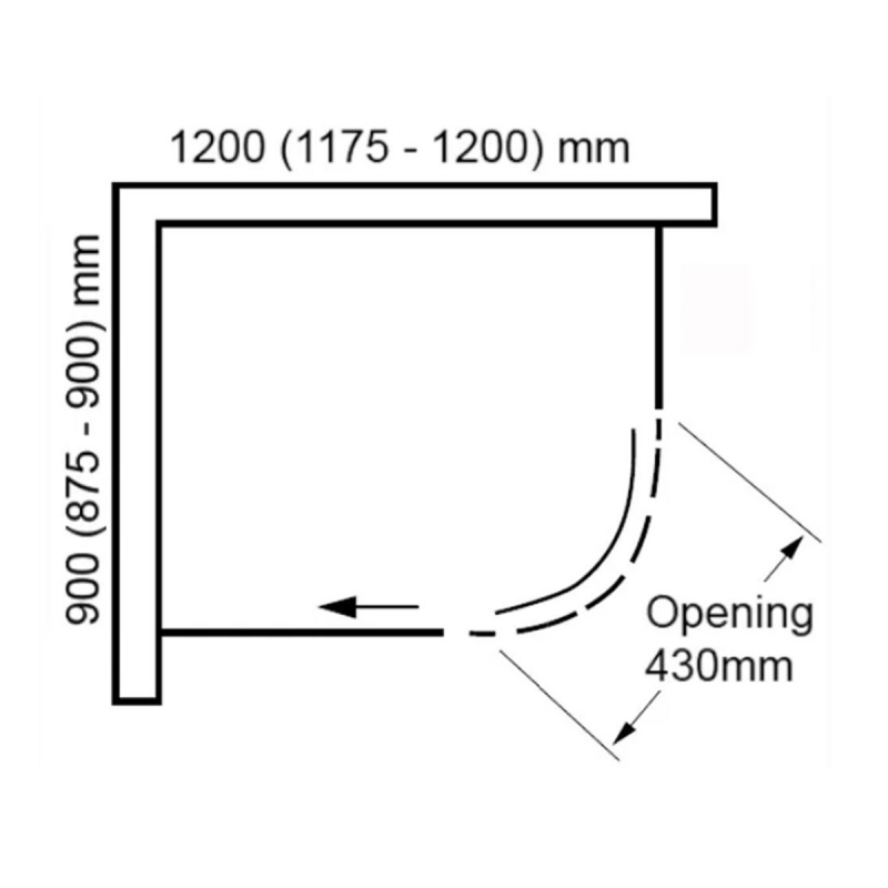 Verona Aquaglass+ Sphere Tinted Offset Quadrant Shower Enclosure 1200mm x 900mm RH - 8mm Glass  | Dimension Image