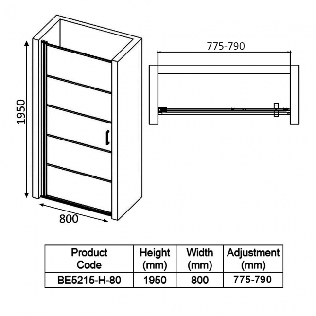Verona Aquaglass Velar+ Hinged Shower Door 800mm Wide - 6mm Glass