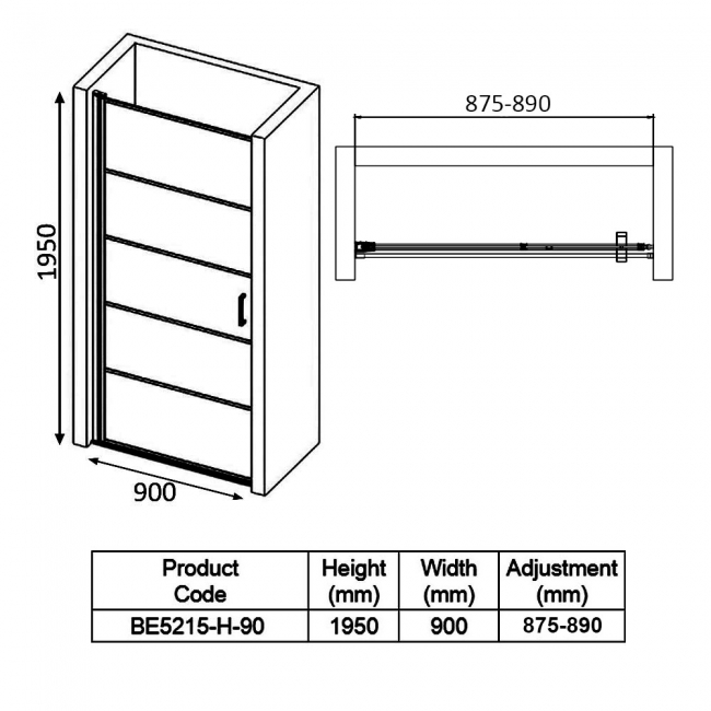 Verona Aquaglass Velar+ Hinged Shower Door 900mm Wide - 6mm Glass