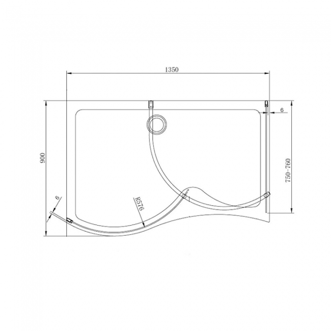 Verona Aquaglass Purity Curved RH Walk-in Shower Enclosure with Tray 1350mm x 900mm - 6mm Glass