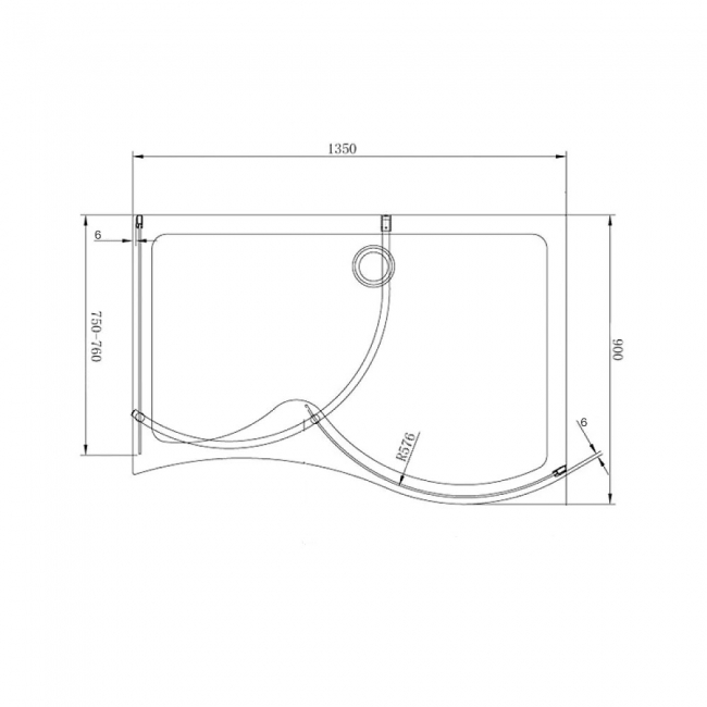 Verona Aquaglass Purity Curved LH Walk-in Shower Enclosure with Tray 1350mm x 900mm - 6mm Glass