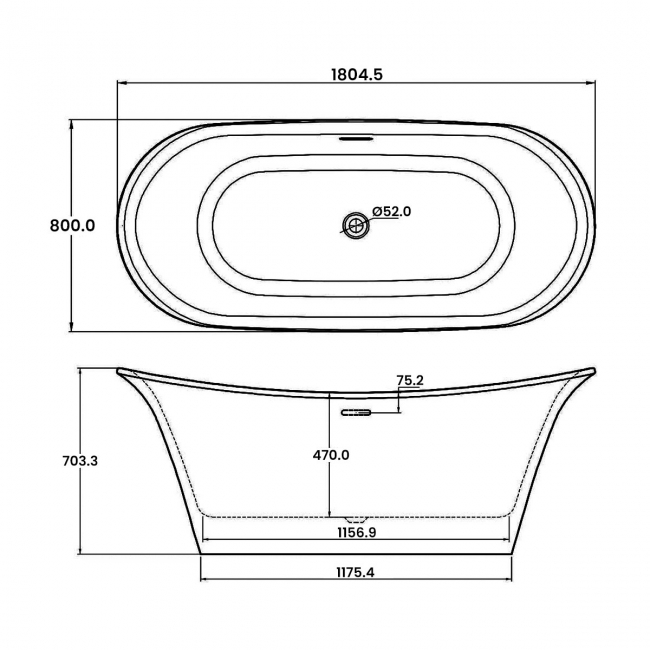 Verona Bow Traditional Freestanding Bath 1800mm x 800mm with Integrated Waste - White