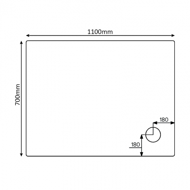 Verona Classic Deep Rectangular Shower Tray 1100mm x 700mm (inc Waste)  | Dimension Image