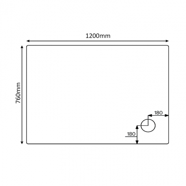 Verona Classic Deep Rectangular Shower Tray 1200mm x 760mm (inc Waste)  | Dimension Image