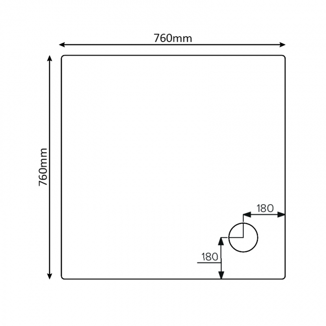 Verona Classic Deep Square Shower Tray 760mm x 760mm (inc Waste)  | Dimension Image
