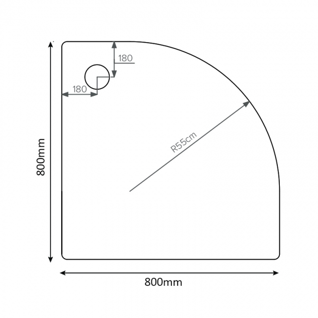 Verona Classic Deep Quadrant Shower Tray 800mm x 800mm (inc Waste)  | Dimension Image