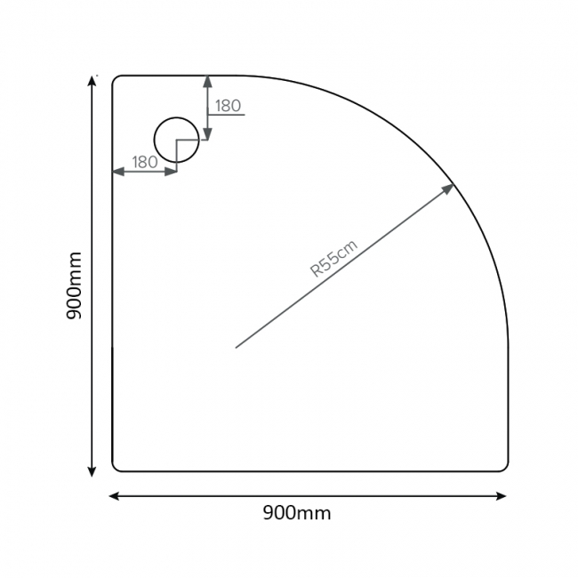 Verona Classic Deep Quadrant Shower Tray 900mm x 900mm (inc Waste)  | Dimension Image