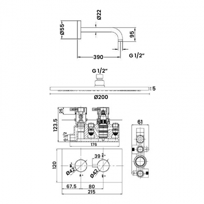 Verona Contour Dual Concealed Mixer Shower with Fixed Head