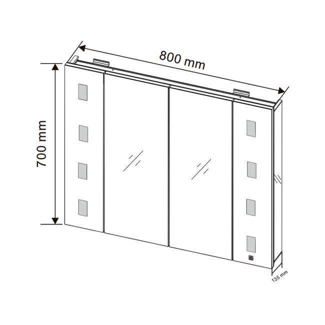 Verona Designer Cube 2-Door Mirrored Bathroom Cabinet 800mm Wide