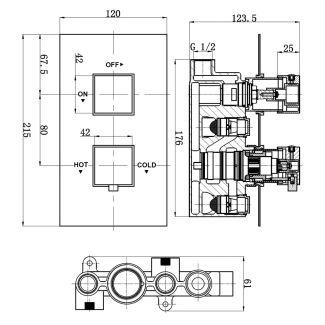 Verona Cube Thermostatic Twin Concealed Shower Valve with Diverter - Polished Chrome