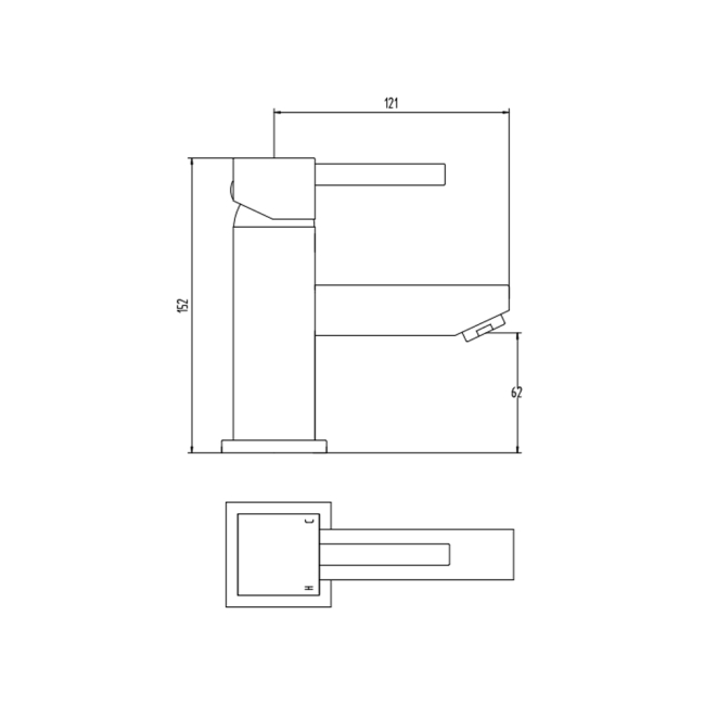 Verona Cubo Chrome Mono Basin Mixer Tap (inc Waste)  | Dimension Image