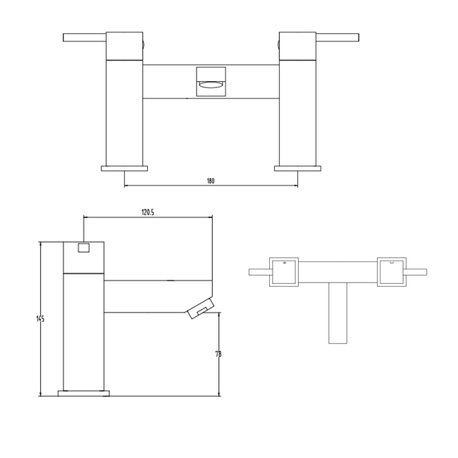 Verona Cubo Chome Pillar Mounted Bath Filler Tap  | Dimension Image