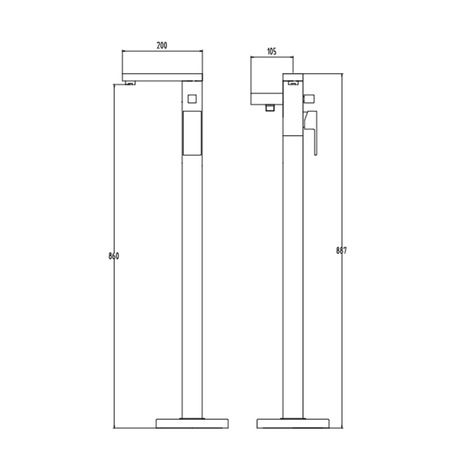 Verona Cubo Chrome Freestanding Bath Shower Mixer Tap (inc Kit)  | Dimension Image