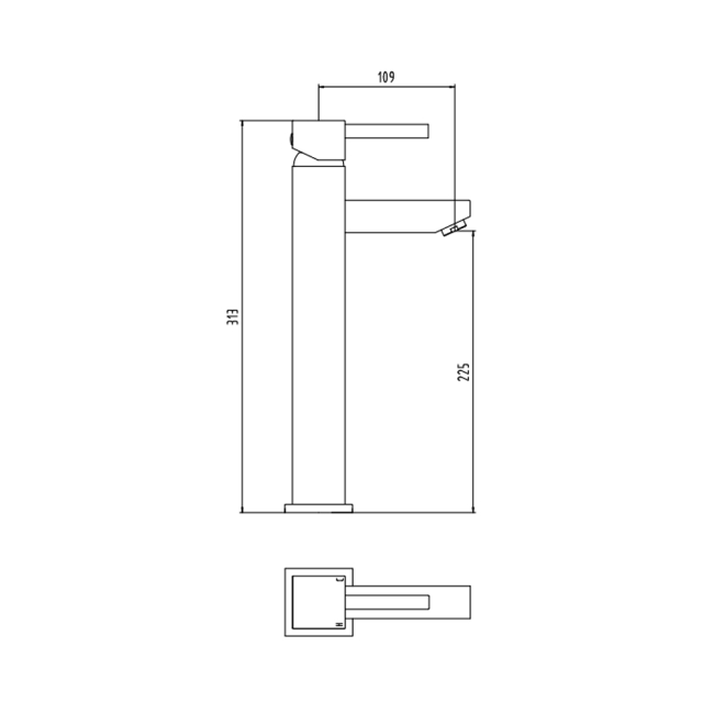 Verona Cubo Chrome Tall High Rise Basin Mixer Tap  | Dimension Image