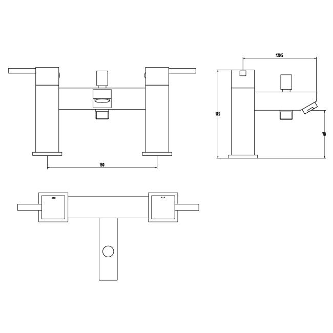 Verona Cubo Chome Pillar Mounted Bath Shower Mixer Tap (inc Kit)  | Dimension Image