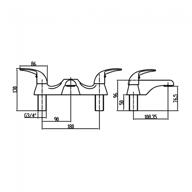 Verona Design Bath Filler Tap Deck Mounted Chrome