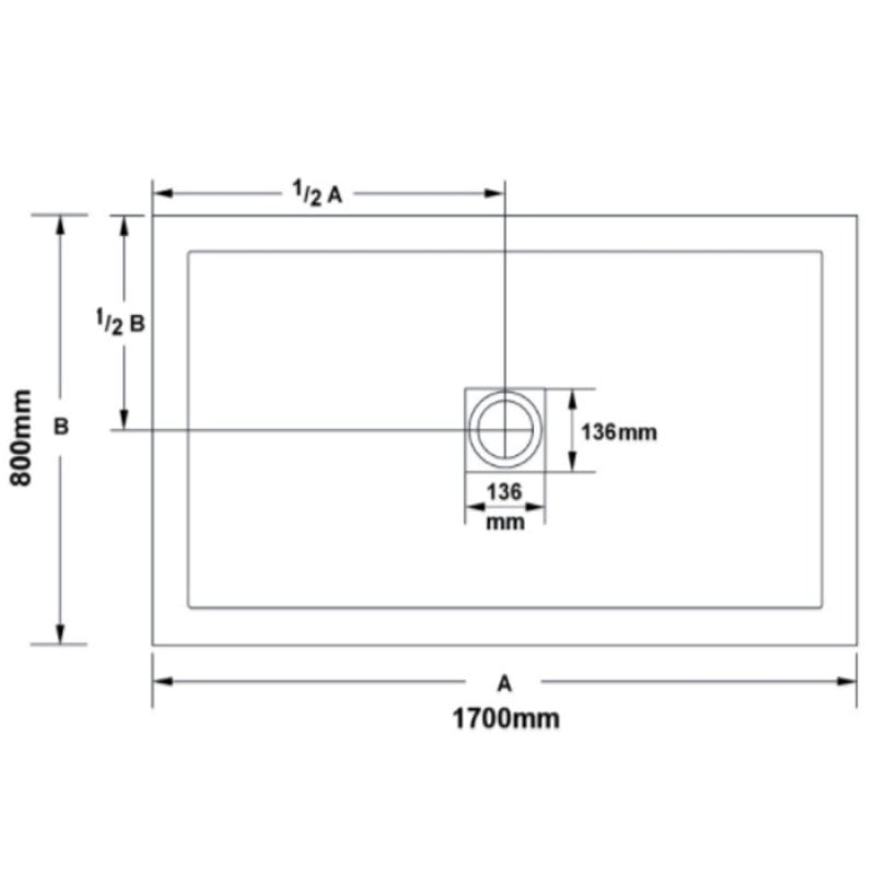 April Waifer Rectangular Shower Tray 1700mm x 800mm - Black Slate Effect