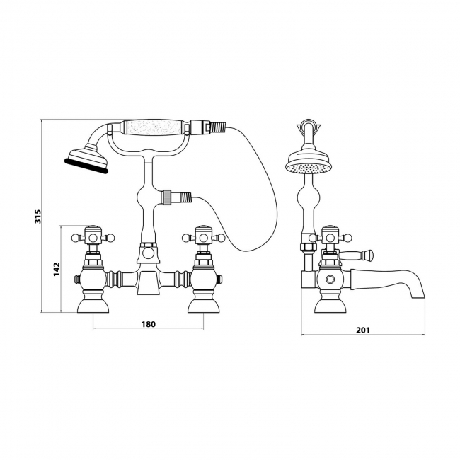 Verona Edwardian Bath Shower Mixer Tap Pillar Mounted - Chrome