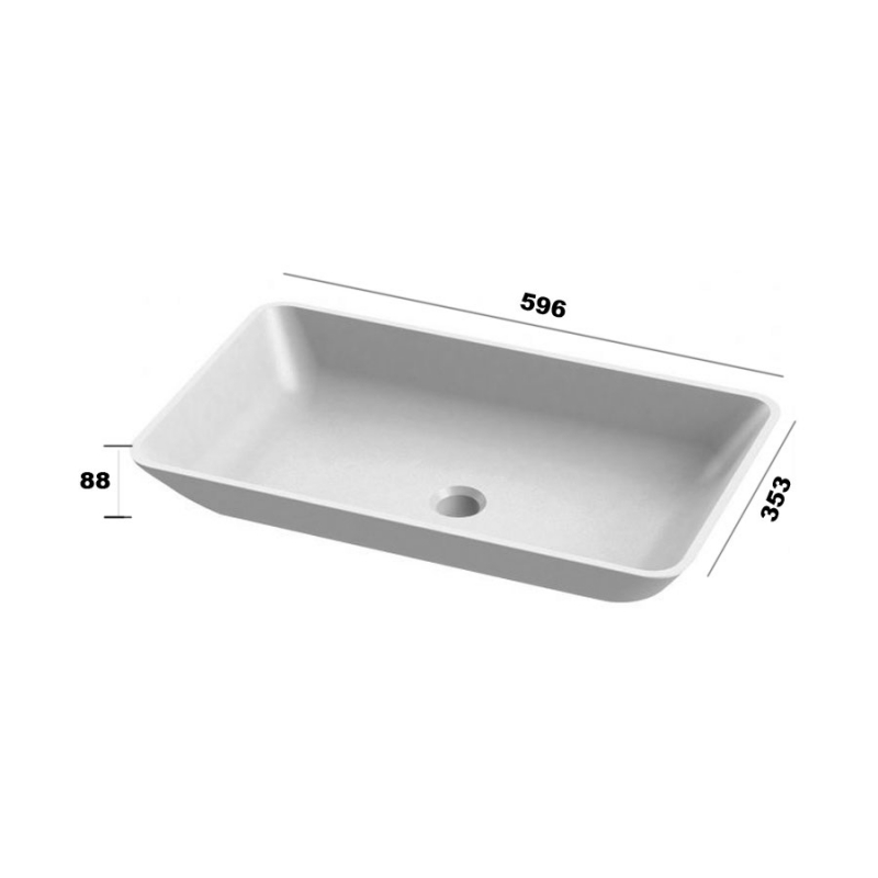 Verona Elvis Rectangle Solid Surface Sit-On Countertop Basin 596mm Wide - 0 Tap Hole