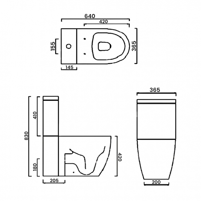 Verona Emme Flush to Wall Close Coupled Toilet with Push Button Cistern - Soft Close Seat