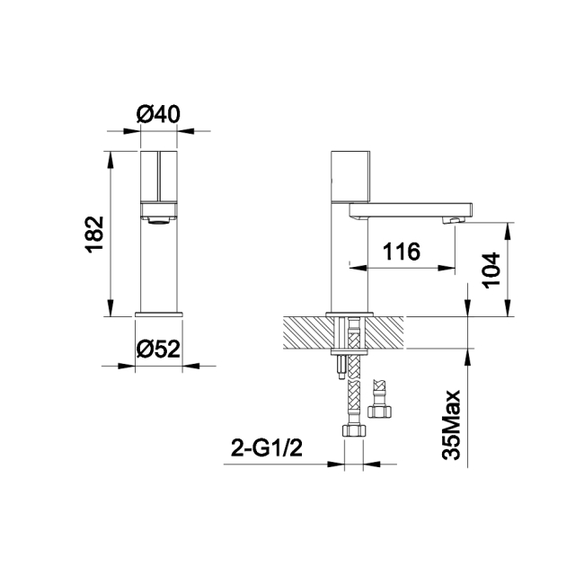 Verona Galleria Matt Black Basin Mixer Tap  | Dimension Image