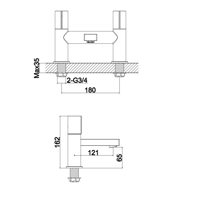 Verona Galleria Matt Black Bath Filler Tap  | Dimension Image