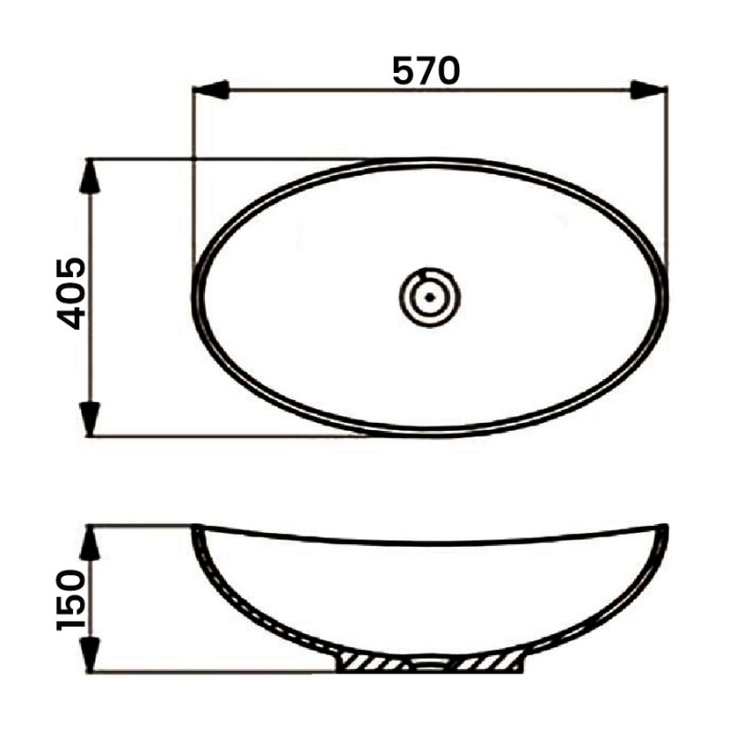 Verona Galvano Oval Solid Surface Sit-On Counter Top Basin 570mm Wide - 0 Tap Hole