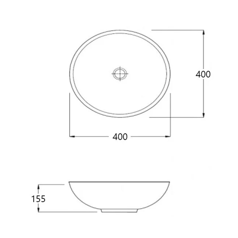 Verona Galvano Round Solid Surface Sit-On Counter Top Basin 400mm Wide - 0 Tap Hole
