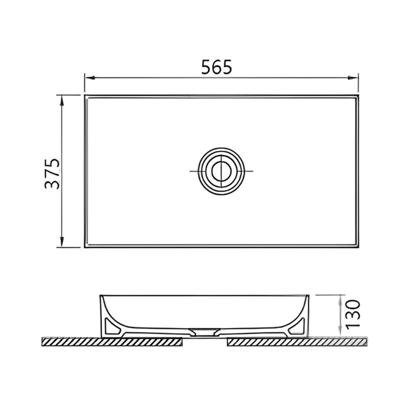 Verona Galvano Rectangle Solid Surface Sit-On Counter Top Basin 565mm Wide - 0 Tap Hole