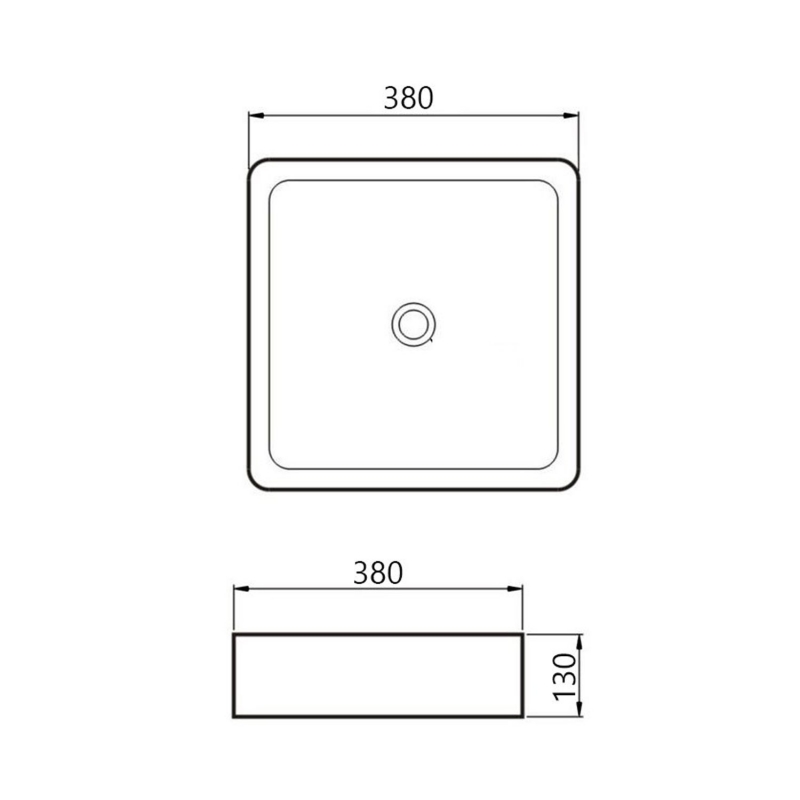Verona Galvano Square Solid Surface Sit-On Counter Top Basin 380mm Wide - 0 Tap Hole
