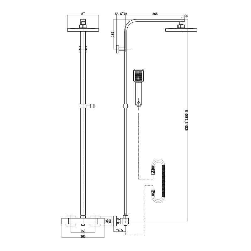 Verona Geo Bar Mixer Shower with Shower Kit + Fixed Head
