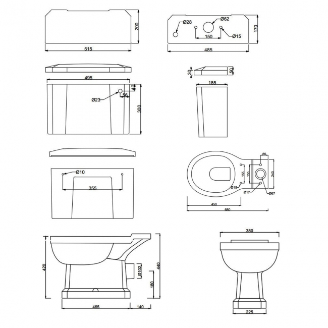 Verona Holborn Close Coupled Toilet with Lever Cistern - Soft Close Seat (Brushed Brass Fittings)