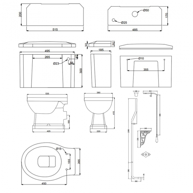 Verona Holborn High Level Toilet with Lever Cistern - Soft Close Seat (Chrome Fittings)