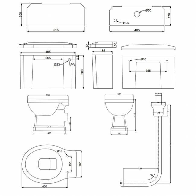 Verona Holborn Low Level Toilet with Lever Cistern - Soft Close Seat (Chrome Fittings)