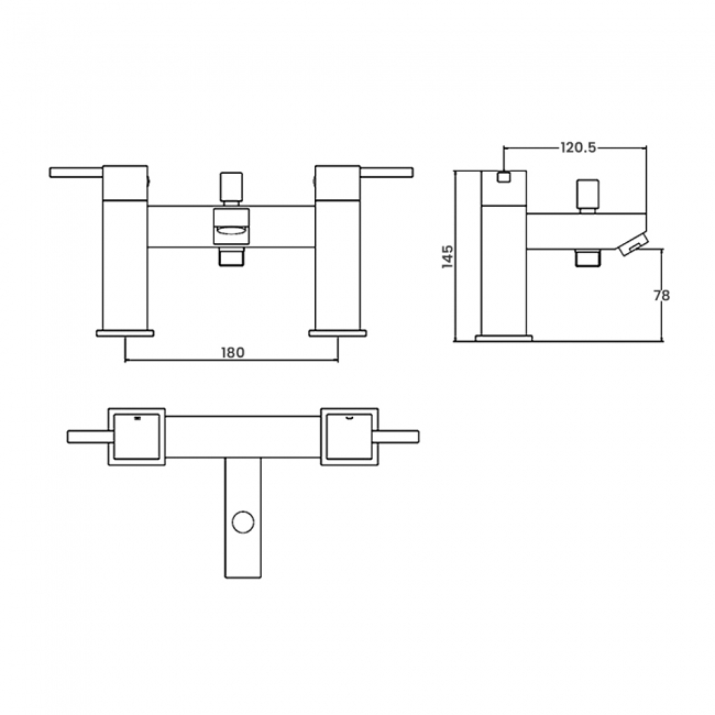 Verona Ixos Bath Shower Mixer Tap with Shower Handset - Chrome  | Dimension Image