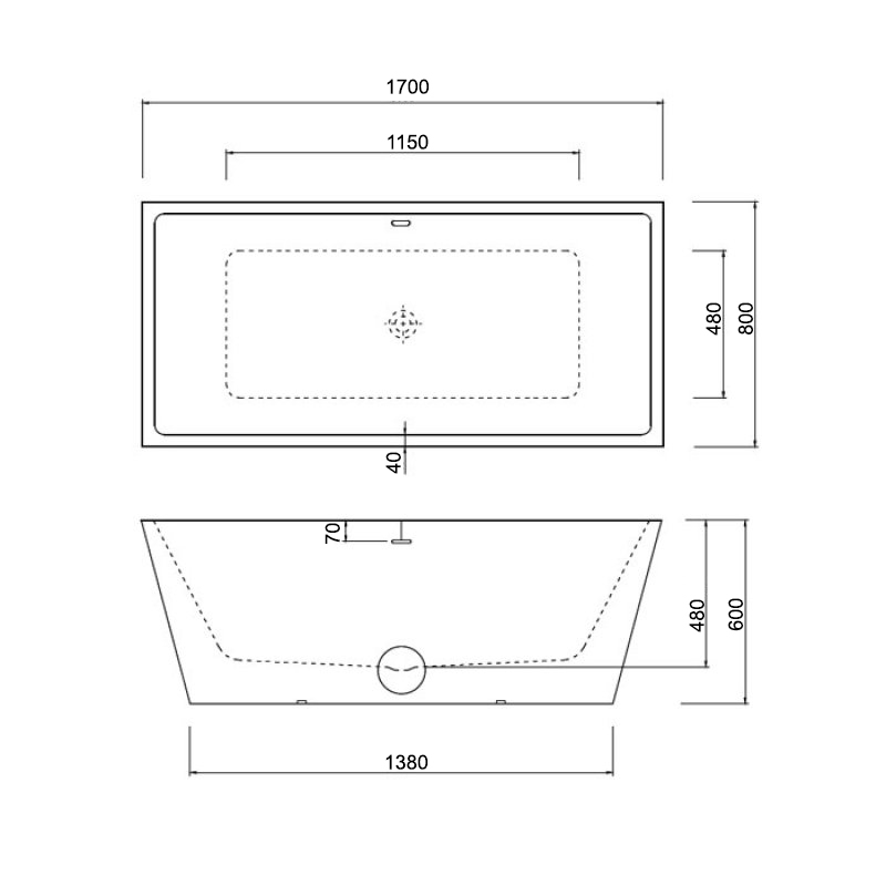 Verona Kubix Freestanding Double Ended Bath 1700mm x 800mm - White