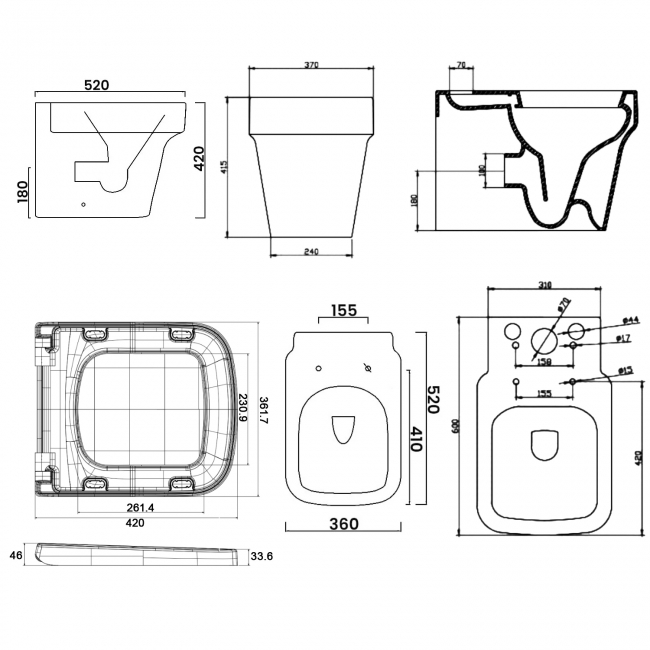 Verona Medici Back to Wall Toilet - Soft Close Seat