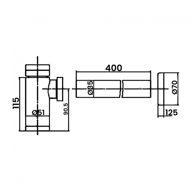 Verona Minimalist Bottle Trap - Chrome  | Dimension Image