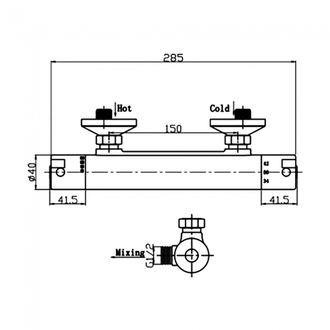 Verona Minimalist Exposed Thermostatic Bar Shower Valve Dual Handle - Chrome