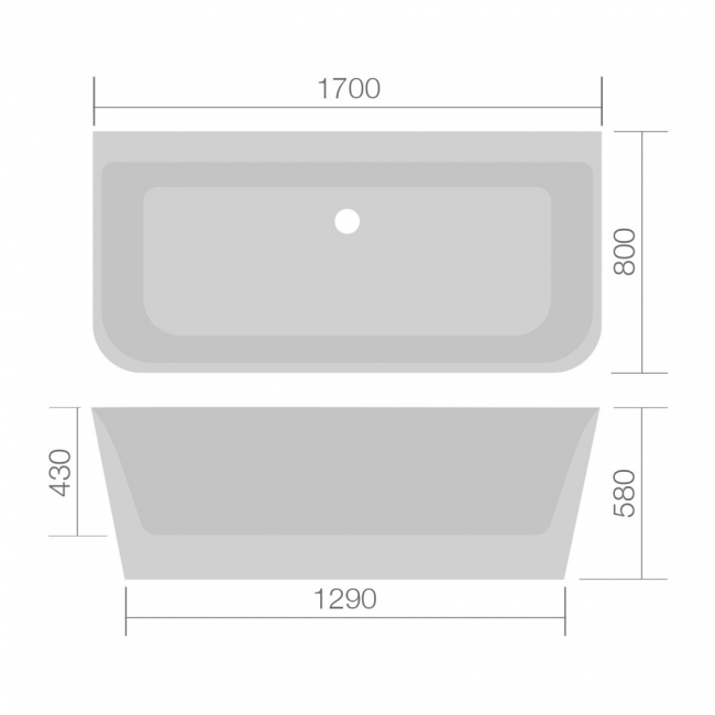 Verona Mono Luxury Back to Wall Freestanding Bath with Waste 1700mm x 800mm - 0 Tap Hole