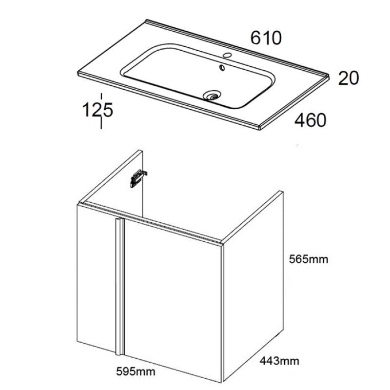 Royo Onix 2 Door Wall Hung Vanity Unit with Ceramic Basin 600mm - Gloss White